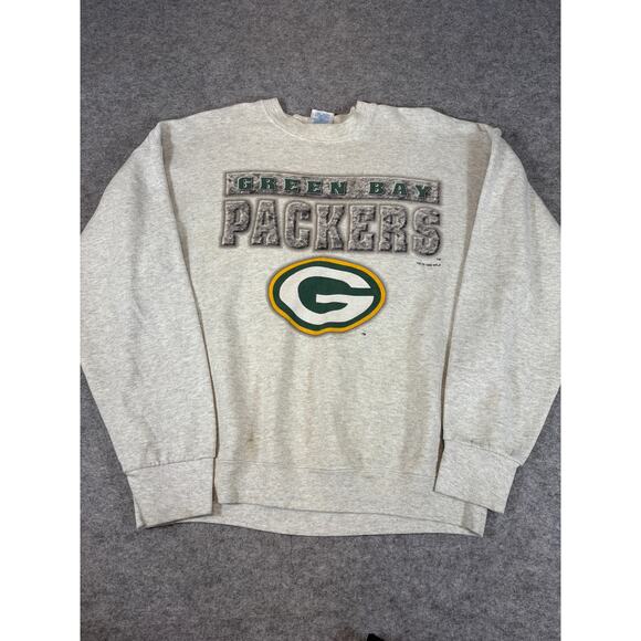 VINTAGE 90s Green Bay Packers Sweatshirt Mens XL Gray Artex NFL Football Sports - Picture 1 of 6